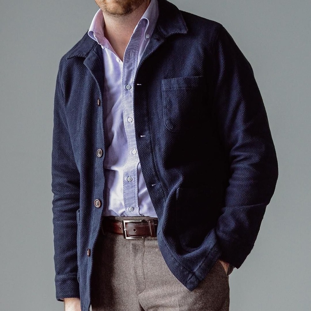 Epaulet Doyle Jacket in Indigo Sashiko (Classic Navy Cotton Chore Coat) size 44
